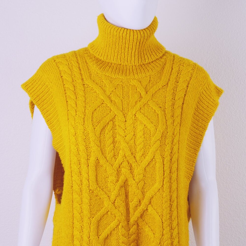 Isabel Marant Short Sleeve Turtleneck Sweater Baby Alpaca Cable Knit Sz 42